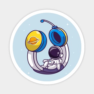 Cute Astronaut Sitting On Headphone In Space Cartoon Magnet